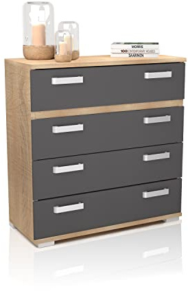 duehome | Comoda 4 Cajones, Cómoda Almacenaje Dormitorio, Modelo Ataneq, Acabado en Cambria y Grafito, Medidas: 89 cm (Largo) x 89,6 cm (Alto) x 39,6 cm de (Fondo)