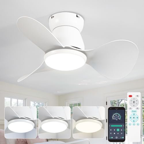 Lámpara Ventilador de Techo Pequeña Silenciosa DC Con Luz y Mando a Distancia - 3 Aspas Reversibles, 3 CCT, Mini LED Plafón Para Dormitorio y Habitación Infantil