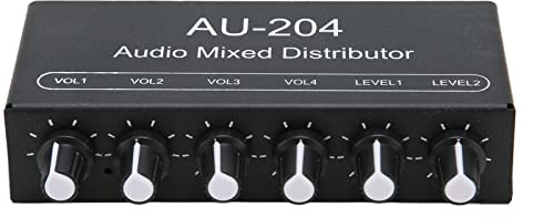 Audio-Mixer, 2-in-4-Out-3,5-mm-Interface-Stereo-Sound-Signal-Mixer, DJ-Controller-Stereo-Kopfhörer-Verstärker-Mixer, für Professionelle Studio-Recording-Partys KTV-Bühne