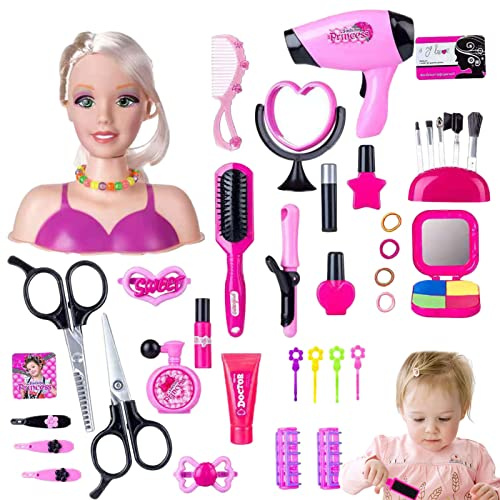 EUBEISAQI Styling-Puppe - Styling-Puppenkopf mit Haartrockner | Haar Make-up Puppe Pretend Kosmetik Set Beauty Doll Zubehör Haarstyling Mädchen Geschenk für Geburtstagsfest
