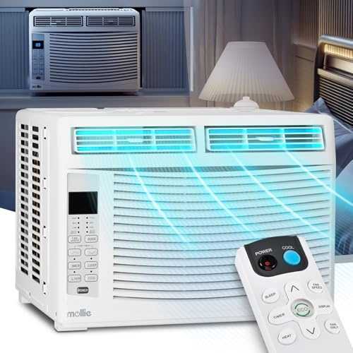 mollie Condizionatore d'aria per finestra 6000 BTU, unità finestra AC con filtro lavabile, telecomando, deumidificatore, ventilatore, raffredda fino a 250 piedi quadrati, 115 V/60 Hz