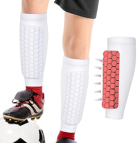 Linkidea 1 par espinilleras fútbol para niños jóvenes, espinilleras con Almohadilla Larga Panal, Protector Antideslizante para Evitar colisiones para fútbol, Baloncesto, Voleibol (Blanco, XS)