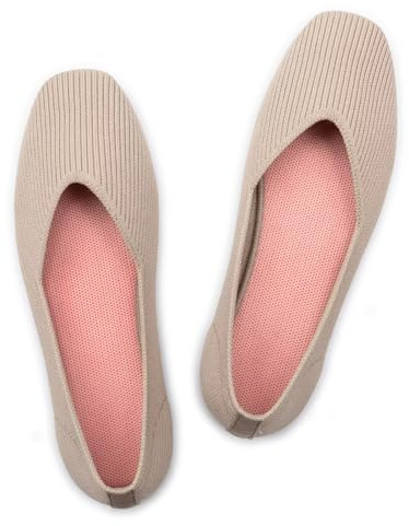 Frank Mully Womens Casual Flat Shoes Square Toe Shoes Knitted Work Flat Comfort Dressy Flat Shoes for Daily Washable Nude,10.5