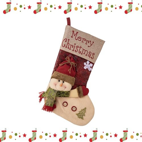 Nikolausstrumpf Weihnachsstrumpf Personalisiert 48cm Große Weihnachtssocken zum Befüllen & Aufhängen, Weihnachtsstrümpfe Dekoration mit 3D Weihnachtsmann, Nikolausstiefel für Kamin Weihnachtsdeko
