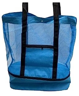 EALLEN Strandtasche Sommer tragbare Lunchtasche, isolierte Picknick-Kühltasche mit Zwei Fächern, Strand-Pool-Beutel, Netztasche for Picknick, Schwimmen, Reisen(Blue)