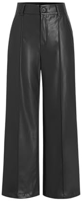 CIDER Leather Pants for Women High Waist Wide Leg Faux Leather Straight Leg Trousers Pants for Women Black