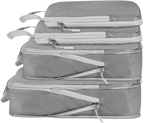 Cubi da imballaggio a compressione, cubi ultraleggeri per valigie, imballaggi da viaggio, essenziali per valigie, organizer e borse, cubi da viaggio durevoli per bagagli a mano (grigio, set di 4)