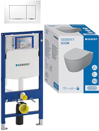 ICON WC KOMPLETT SET (4-teilig) / DUOFIX Wand-WC-Montageelement, H 112 cm, UP320 + Sigma 30 für 2 Mengen-Spülung + iCon Set Wand-WC mit WC-Sitz (Combi Pack / 2-teilig)