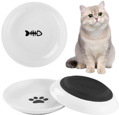 3 stycken matskålar för katt, kattskål i keramik med halkfri gummibotten, 15 cm diameter, kattskål för husdjurskatter och valpar (3)