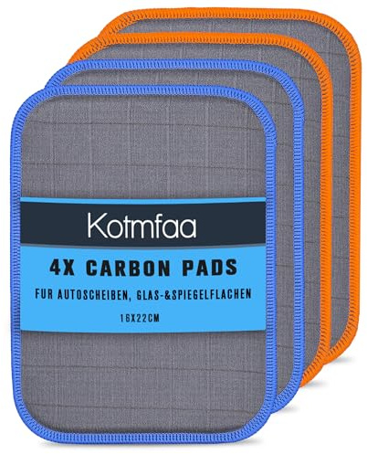 Lot de 4 tampons carbone avec noyau absorbant – Chiffons en microfibre pour vitres de voiture pour un nettoyage facile et en douceur de vos vitres de voiture | Anti-rayures et sans traces – 16 x 22 cm