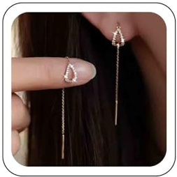 Cybche Cz Teardrop Threader Earrings Long Bar Chain Threader Earrings Gold Crystal Teardrop Earrings Long Chain Tassel Drop Earrings Jewelry for Women