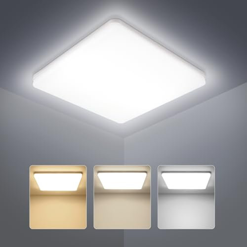 Kambo Plafoniera LED Soffitto Quadrata 48W - Lampada da Soffitto Luce Bianco Caldo/Bianco Freddo/Bianco Neutro - 30cm Plafon Soffitto 4653LM - Moderno Plafonier IP44 per Bagno Cucina Soggiorno