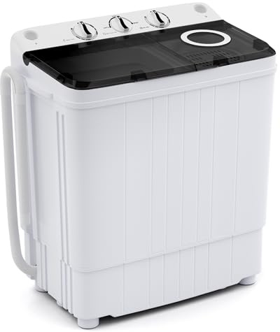 Giantex Portable Washing Machine, 17.6lbs Compact Washer Spinner Combo with Pump Drain, Twin Tub 11lbs Wash & 6.6lbs Spin, Lavadoras Portatiles for Apartment RV Dorm College (White & Black)