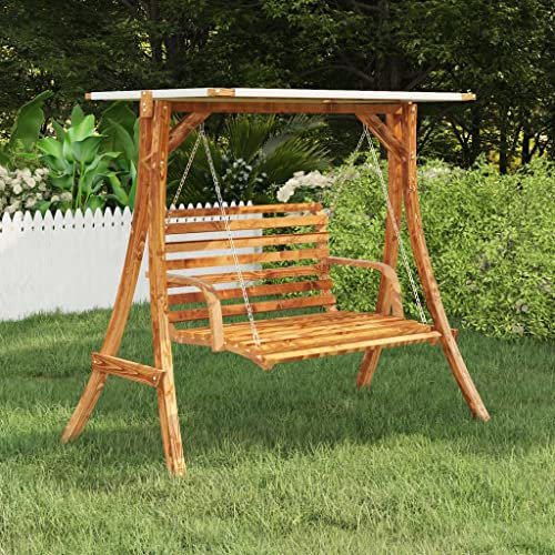 Rasen & Garten, Outdoor Living, Veranda Schaukel Zubehör, Schaukelgestell mit cremefarbenem Dach, massives gebogenes Holz mit Teakholz-Finish