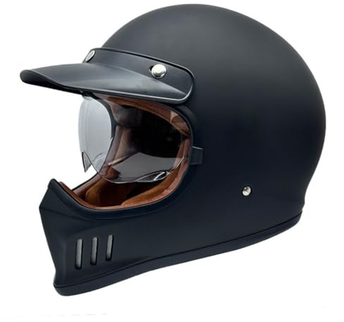 Casco Moto Integrale Retrò Caschi Integrali per Moto da Strada con Visiera Parasole, Casco Vintage Cafe Racer ATV UTV Approvato DOT/ECE per Uomini Adulti Donne 1,XL=61-62CM