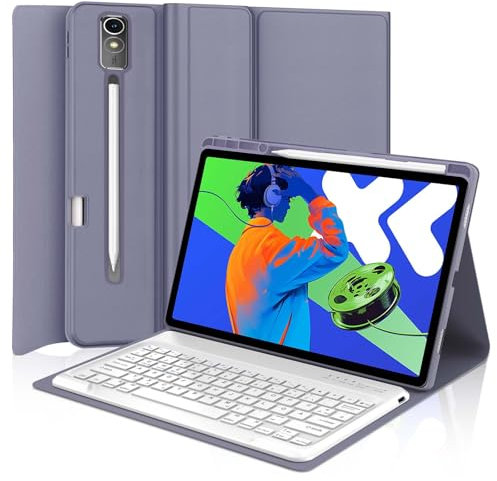 IVEOPPE Hülle mit Tastatur für Lenovo idea Tab Pro 12.7 2025, Bluetooth Abnehmbare Magnetisch QWERTZ Tastatur für Lenovo Idea Tab Pro 12.7 Zoll 2025 (TB-373FU/TB-375FC), Lila