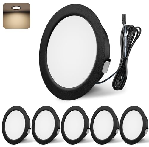 YindaLux infälld spotlight LED 12 V 4000 K neutral vit LED-spotlight dimbar 3 W LED infällbara spotlights 55–58 mm hålstorlek infälld belysning för husbil, kök, garderob aluminium svart 6 st set