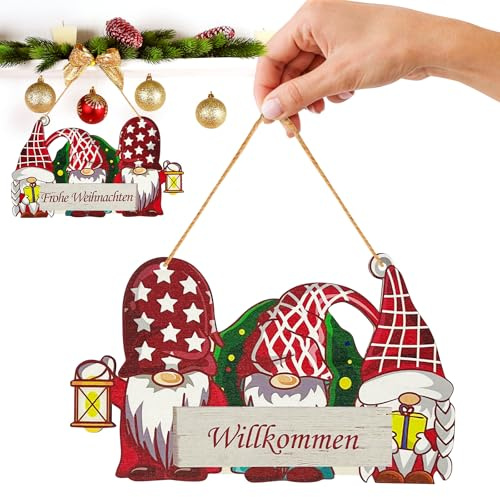 Weihnachtsdeko zum Aufhängen Holz, Frohe Weihnachten Anhänger Holz Bastelset Hängende Weihnachtsdeko für Tür Weihnachtsschmuck zum Basteln, Türschild Weihnachten Willkommen Schild Türdeko