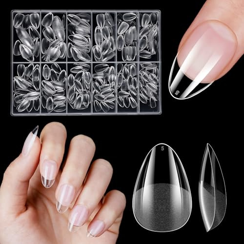 Almond Nageltips Kurz, Venares 500 Stück Full Cover Nail Tips für Gelnägel Kurz, 12 Größen Soft Gel Mandel Tips für Nägel Pre-Shaped Nagel Tips Mandel XS mit Box