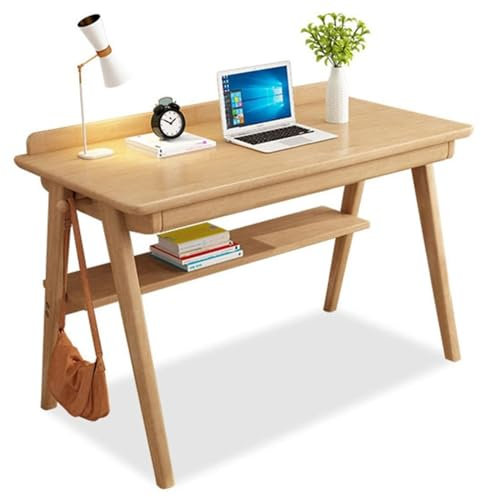 GAOXIAO Schreibtisch Holz mit 2 Schubladen, Computertisch mit Stauraum Arbeitstisch zum Studieren und Schreiben Nussbaum Massivholz Kinderschreibtisch PC-Tisch für Heim und Büro B 120 cm