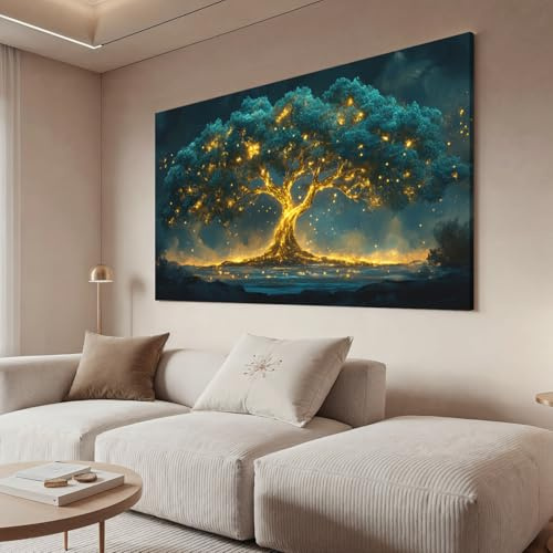 Canvas Wall Art Decor Artwork for Walls Green Wall Art Decor Tree of Life Wall Art for Living Room Wall Art Paintings Prints Gold Tree Wall Decor Art Art Work for Room Home Office Wall Decor 24 X 48
