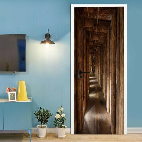 3D Türtapete Selbstklebend TürPoster Vintage-Holzpfad Türaufkleber Fototapete Abziehen und Aufkleben Türfolie Tür Tapete B100 x H200cm