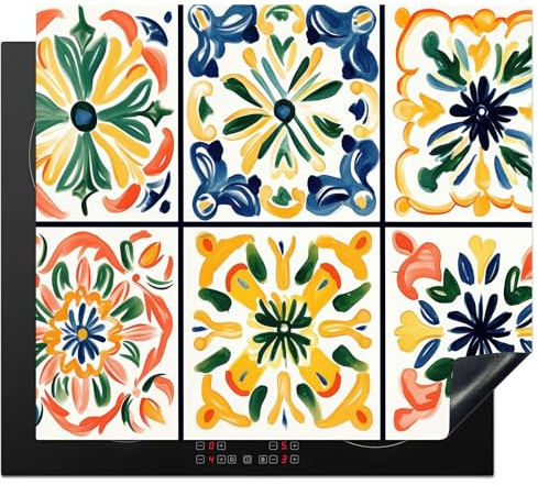 KitchenYeah© Protection Plaque Induction Protege Deco Cuisine Cache Protège | 59x52 cm - De Cuisson Accessoires Espagnol - Tuiles - Céramique - Fleurs
