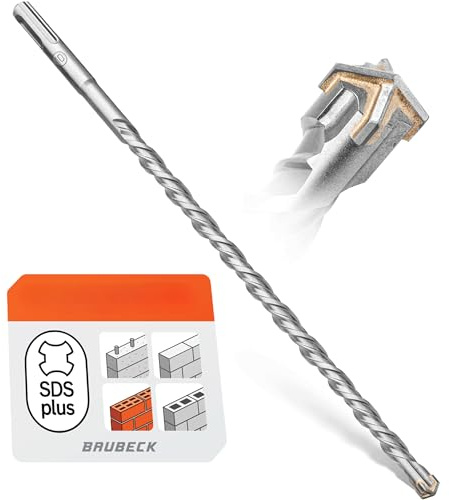 SDS-Plus-Bohrer BAUBECK 10 x 460 mm, SDS-Plus-Bohrer 10 mm, 40CR-Stahl, 4 Zähne, langlebiger Steinbohrer