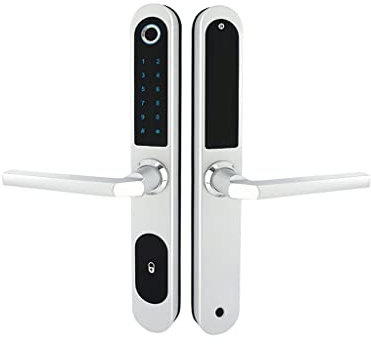 Waterproof Fingerprint Lock Outdoor Gate Lock App RFID Code Keyless Smart Lock Digital Electronic Door Lock for Glass Door(White Right Push,6085)