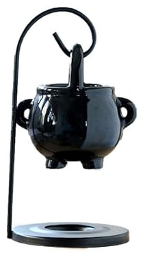 Bruciatore oscillante in ceramica per oli essenziali, evaporatore dell'olio con portacandela – Lampada profumata per meditazione, benessere, esoterica, Halloween, rituali e regalo (nero)