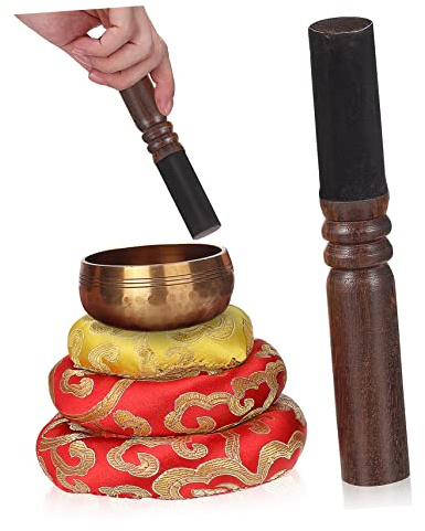 3pcs Tibetan Singing Bowl Cushions with 1 Mallet for Meditation Sound Bowl Pads Handmade Soft Fabric for Yoga and Relaxation Random Color
