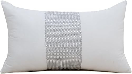 YongXinMY Funda de cojín con diamantes de imitación brillantes, funda de cojín de terciopelo moderna de lujo con parche de lentejuelas, elegante funda de almohada decorativa para sofá, sala de estar