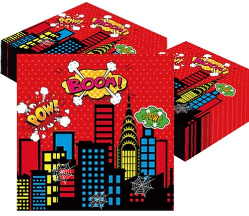 Ovanda Spinnennetz Servietten Anime Stadt Servietten Geburtstag, 20 Stück 33x33cm party deko Servierten, Spinnen Servietten, Anime Stadt Happy Birthday Servierten für Kindergeburtstag oder Mottoparty