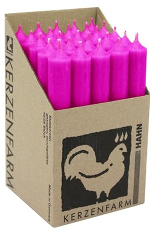 luterna Stabkerzen aus Paraffin, 180/22 mm, Neon-Pink, KERZENFARM HAHN, Brenndauer ca. 8h, 25 Stück pro Verpackung