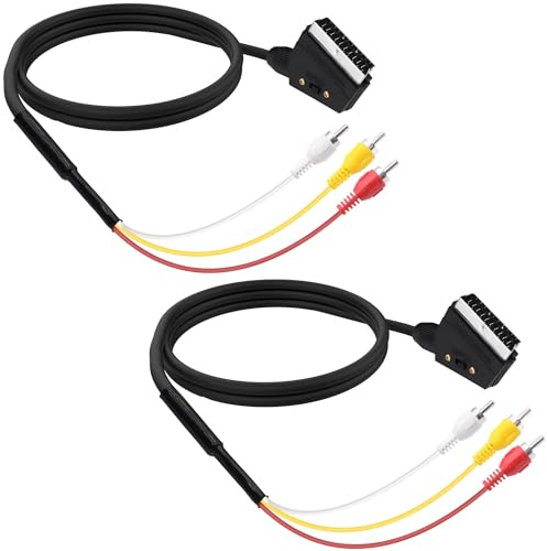YARCHONN SCART to 3 RCA Cable Lead Converter Adapter Switchable 3 RCA Composite Video Left + Right Stereo/Mono Audio and Video to RGB SCART Converter for DVD TV Game Consoles -1.5M/4.92FT -2pcs