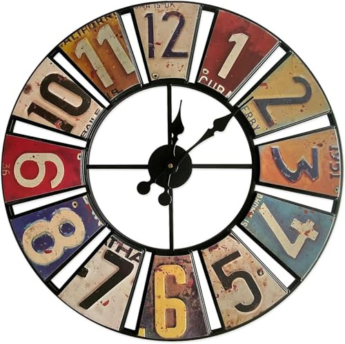 Uzman XXL Wanduhr 58 cm – Geräuschlose Retro Uhr aus Metall – Shabby Chic Design – leise modern Dekouhr für Wohnzimmer, Küche oder Büro
