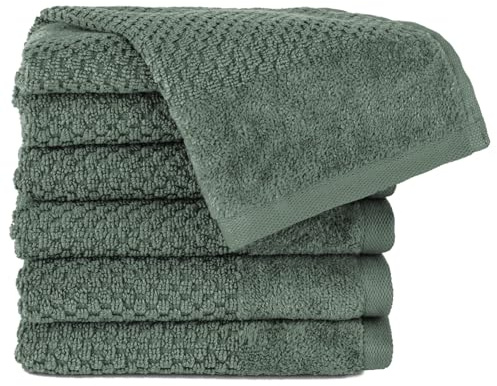 Pure Label Gästehandtuch 6er-Pack 30x50cm aus 100% Baumwolle - Dunkelgrün | 100% Baumwolle, weich & saugstark - Waschbar bis 60∘C, trocknergeeignet