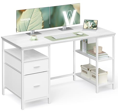 VASAGLE Escritorio, Mesa de Ordenador, Mesa de Oficina, con 3 Estantes