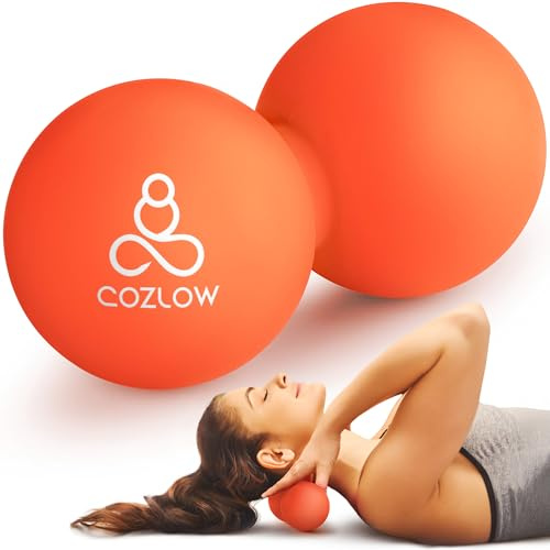 Double Lacrosse Massage Ball - Energizing Orange - Peanut Trigger Point Roller for Mobility, Deep Tissue Therapy and Myofascial Release - by Cozlow