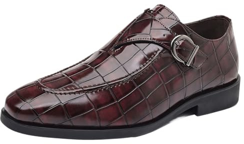 Affärsklänningsskor For Män Med Sidospänne Och Fyrkantig Tådesign For Bröllop På Kontor Och Formella Evenemang(Burgundy,48 EU)