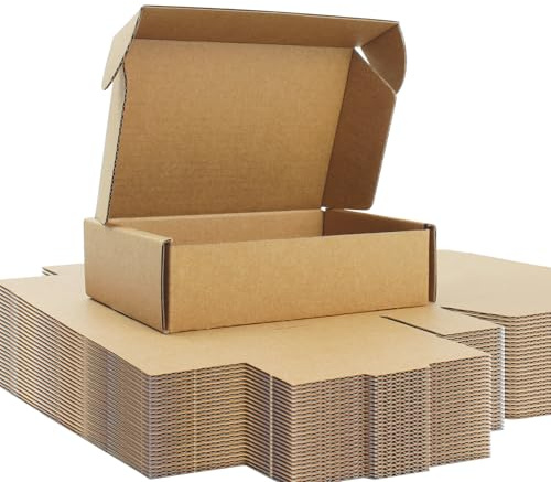 15 x 10 x 4 cm naturbraune Versandkartons mit Klappdeckel, 25er-Pack | Stabile Kraftpapier-E-Welle, innen und außen naturbraun, für Schmuck, Handmade-Produkte und Geschenke