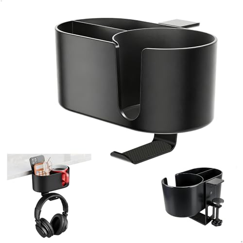 Porta Tazza da Scrivania con Gancio Cuffie, Tavolo Supporto di Tazza di Caffè, 4 en 1 Supporto per Tazza da Scrivania Clip, Universali, Adatto per Tazze da Caffè, Mug, Cuffie, Cellulari, Penne