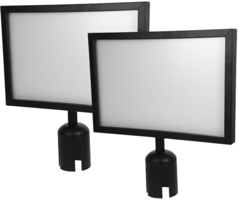 jojofuny Lot de 2 Supports de Panneau de Poteau en Acier Inoxydable, Cadre Horizontal A4 Noir pour Contrôle de File D’attente, Porte-affiche Portable Résistant aux Intempéries,