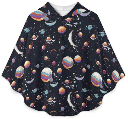 Abstract Colorful Planets Wearable Hooded Blanket Poncho for Women Men Soft Fleece Flannel Throw Cape with 2 Pockets Cozy Plush Wrap Jacket for Home Office Travel Camping Hiking Christmas