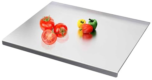 Tabla de picar de acero inoxidable - Bandeja antideslizante para picar, alimentario,Resistente a Arañazos y Gran Capacidad - para Carne, Queso, Verduras, Pescado, Uso Doméstico, Campismo,