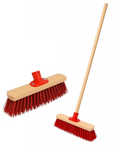 BH | 12 Outdoor Garden Broom | 1.2m Wooden Handle | Red | Stiff Bristles Yard Brush | Durable Hard Floor Sweeping Brush for Cleaning Gardens, Yards, Street Home, Garage and Driveway - by BEST HOUSE