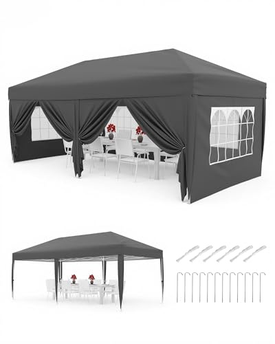 Lidzopas Gazebo pop-up 3x6 m con 6 pareti laterali rimovibili e finestre, regolabile in altezza, tenda da campeggio per matrimoni, feste, tendone con borsa portaoggetti, sacchi pesi, picchetti e corde