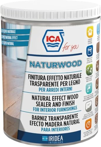 Ica For You NTW05 - Naturwood Fondo Finitura Trasparente All'Acqua Effetto Naturale, Vernice per Interni, Resistente a Graffi e Macchie, Extra-opaco, 2.5 L, NTW05-0250