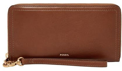 Fossil Logan Damen-Clutch, Leder, RFID-blockierend, Reißverschluss, mit Handgelenkriemen, Braun, Einheitsgröße