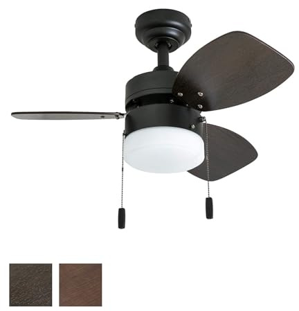 Honeywell Ceiling Fans Ocean Breeze Modern 30 Inch Ceiling Fan with Light, Pull Chain LED Indoor Fan with 3 Blades, Dark Brown Chestnut and Light Oak Blade Finish Options, Bronze (50602-01)